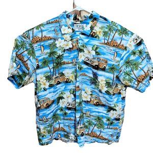 KYs Mens Size L Hawaiian Shirt, Blue, Water